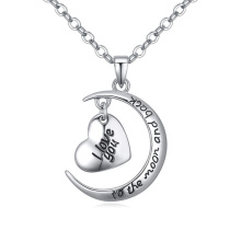 Massagem gravada 925 Sterling Silver Moon and Heart Pedants Jewelry